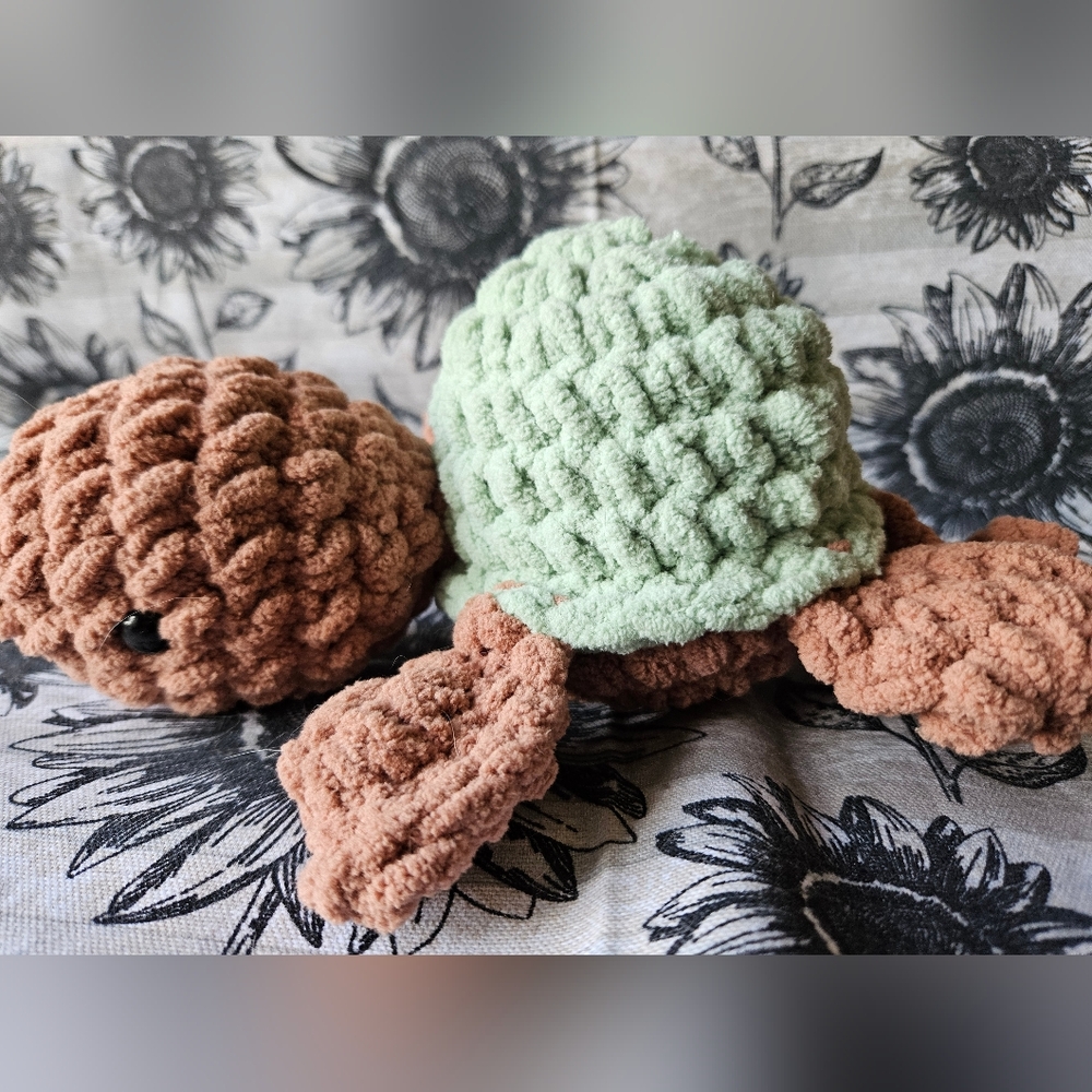 Brown Green Crochet Turtle Plushie Amigurumi
